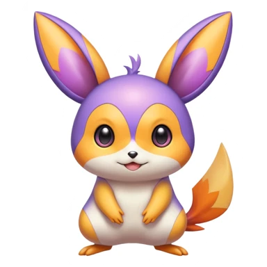 Cute big-eyed Purple and orange colorful iridescent Emolga-Victini-Pichu-Dedenne-fusion sticker