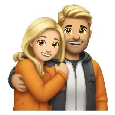 couple hug with warm smiles. The Girl have braun/black hair und the man blond/orange hair sticker