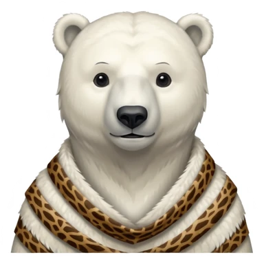 a polar bear wearing ancient animal skin cloth, half body, icon sticker