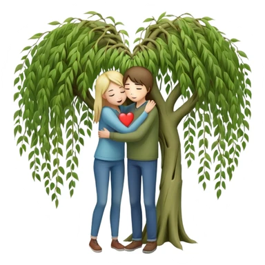 heart-shaped weeping willow tree with two people inside giving each other a supportive, caring hug, like close friends comforting each other, with a small heart above them sticker