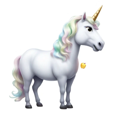 A unicorn with an apple at the end of it's horn sticker