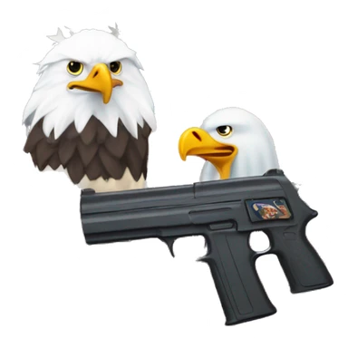 American Flag with a toy gun and A bald eagle  sticker