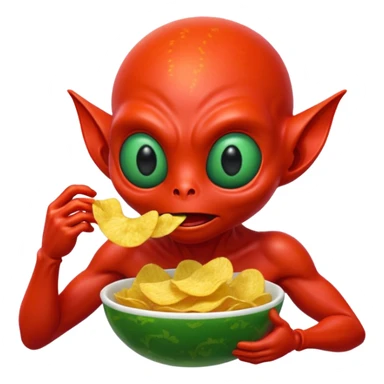 red alien eating chips sticker