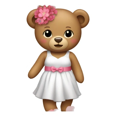 Teddy bear wearing a white dress with pink and red flowers  sticker