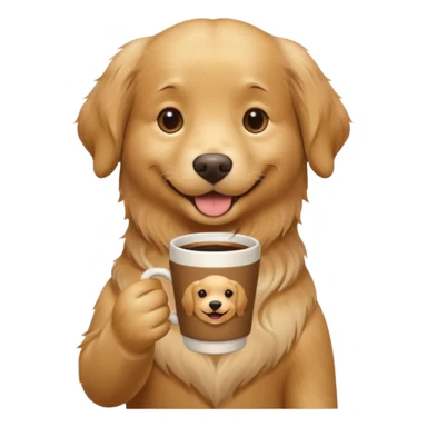 A golden retriever holding a cup of coffee  sticker