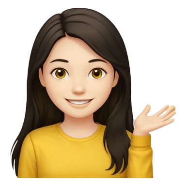 girl on a laptop, long dark hair white skin and yellow shirt long sleeves sticker