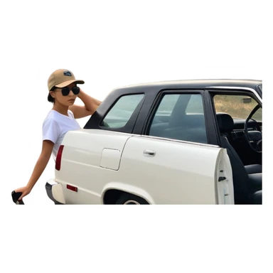 A person stands outside of to a car parked on the side of a long, open road. The sky ahead is clear and glowing, full of possibilities. One hand is on the steering wheel, the other points forward. The rearview mirror reflects storm clouds, but the windshield shows mountains ahead.  sticker