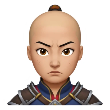 mean looking Hun warrior inspired by Mulan, bald head, thick eyebrows, scowling, dark battle gear sticker