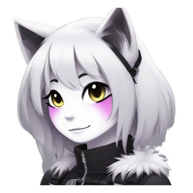 Gorgeous furry dark punk techwear anime style anthro black cat fursona with blushing face aesthetic and pretty edgy black with collar and harness trending style sticker