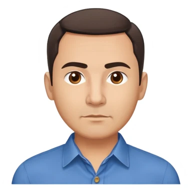 Middle-aged Hispanic man with round face, broad cheekbones, light skin. Warm brown eyes, thick straight eyebrows. Short brown hair combed slightly back with receding hairline. Professional look. Wearing a blue button-down shirt. sticker