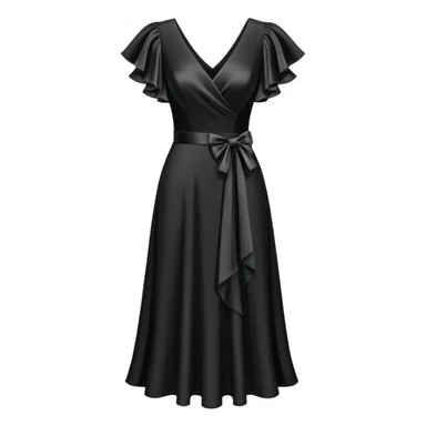 black v-neck party dress, isolated hanging, mid-length with flutter sleeves sticker
