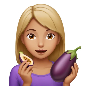 Girl eating eggplant sticker