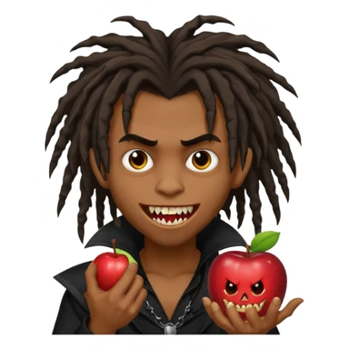 Brown skin Boy, vampire, messy dreadlocks, fangs, emo, Apple emoji sticker