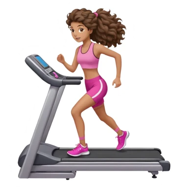 Gym brunette girl tan treadmill pink girly big wavy hair sticker