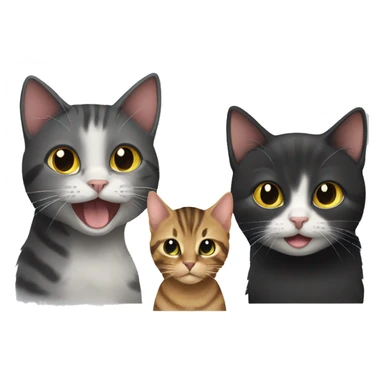 A black cat, a tabby cat and a long hair tabby cat together looking happy sticker