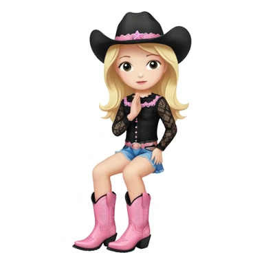 blonde girl in a black lace top in sparkling pink cowgirl boots praying   sticker