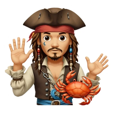 jack sparrow from the film pirates of the caribbean, shooo-ing the stone-crab.
- jack is looking to the left, hands mimicing to the left
 sticker
