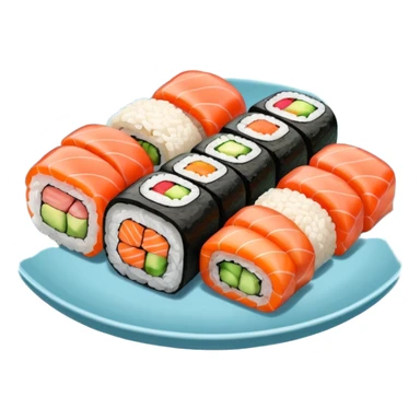 Sushi rolls rice outside restaurant plate sticker
