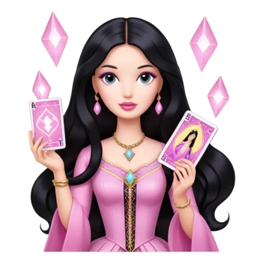 long black hair barbie with light pink tarot cards sticker
