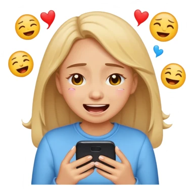 Girl crying laughing at a funny video on her phone. More emoji style. Less realistic sticker
