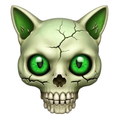 Zombie cat skull with green eyes sticker