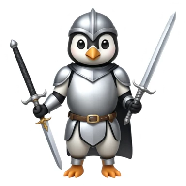 penguin wearing shiny silver knight armor, holding a sword sticker