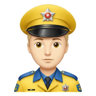Russian police officer with yellow hat and yellow uniform instead of traditional blue sticker