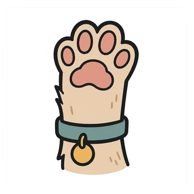 a cat paw with a collar, cartoon style sticker