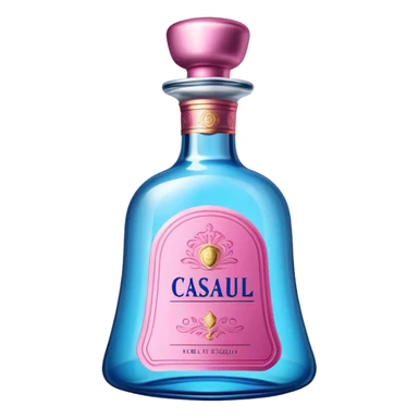 Pink bottle of casa azul tequila with bell top  sticker
