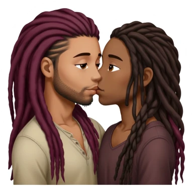 Dark Wine colored hair Latina long hair, kissing young black guy with dreads sticker