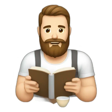 Bearded man, Reading at home, drinking a coffee, relax sticker