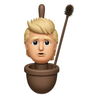 a donald trump shaped toilet brush with shit stains sticker