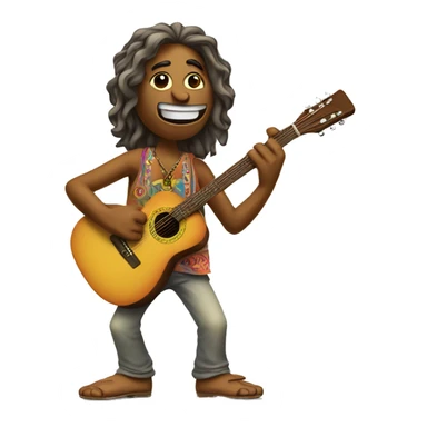 anthropomorphic hippie-guitar showing a sign of peace sticker