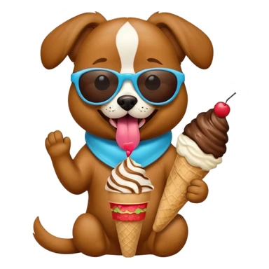 Create a dog wearing sunglasses and with its tongue out eating icecream sticker