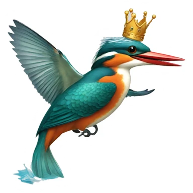  FLYING KING FISHER, WITH A FISH IN THE MOUTH ABOVE THE WATERS WITH A CROWN sticker