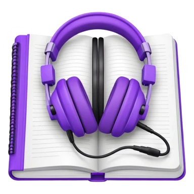 purple open journal with purple headphones on top sticker