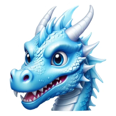 Cinematic Comical Beautiful Ice Dragon Portrait Emoji, Head tilted dramatically with an exaggeratedly amused expression, featuring a striking, glossy icy body with bold, crystalline textures and wide, expressive eyes that shimmer with playful frost, rendered with vibrant, lifelike detail and dynamic, natural shadows, high shine, dramatic yet whimsical, styled with an air of cheeky arctic mischief, soft glowing outline, capturing the essence of a spirited and over‐the‐top ice marvel that looks ready to burst into a flurry of frosty fun! sticker