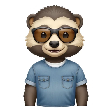 friendly anthropomorphised honey badger in jeans and a t-shirt, wearing sunglasses, head and shoulders view, smiling sticker