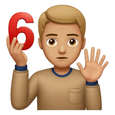 man frowning holding up numbers 6 in left hand and 7 in right hand sticker
