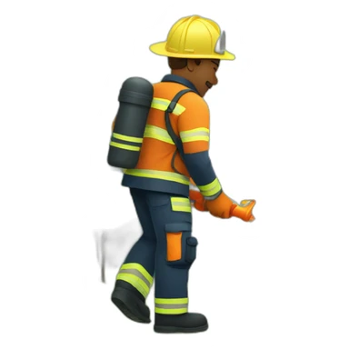 a firefighter watering plants in a garden sticker