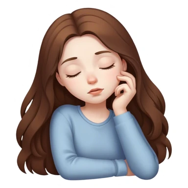 Sleepy girl, long brown hair sticker