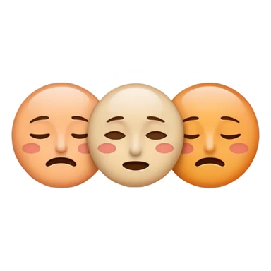 Minimalistic flat emoji set for a meditation app. Three separate faces, each representing a different emotional state:

Negative – Sad, tired face with downturned eyes and mouth.
Neutral – Calm face with a relaxed, balanced expression.
Positive – Happy, peaceful face with a gentle smile.
Soft pastel colors (beige, peach, light orange). Simple 2D design, no 3D, no shadows, no extra details. Clean vector-style aesthetics, smooth lines, clear expressions sticker