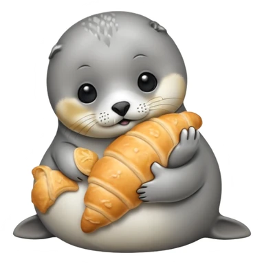 Baby seal holding a croissant sticker