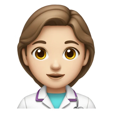 White young girl with brown hair and blue eyes wearing a rainbow pharmacist coat sticker