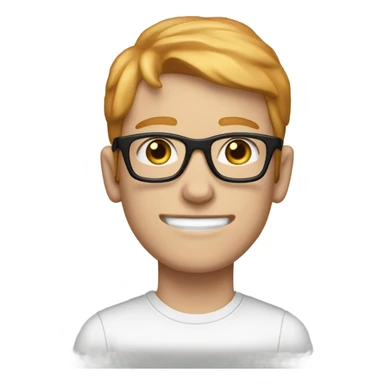 Skinny white boy with harrowed, gaunt facial features strawberry blonde hair and black-rimmed glasses wearing headphones and moping sticker