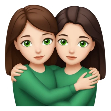 A brunette sister with green eyes and a brunette sister with green eyes in different clothes together hugging sticker