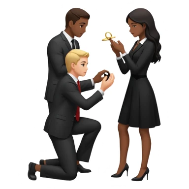 Silhouette of a man kneeling on one knee and offering a ring to a woman receiving it sticker