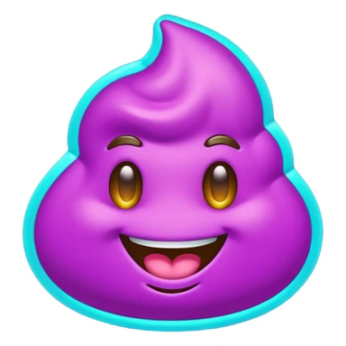 futuristic glowing poop emoji with funny smiling face, purple and cyan neon glow, dark background sticker