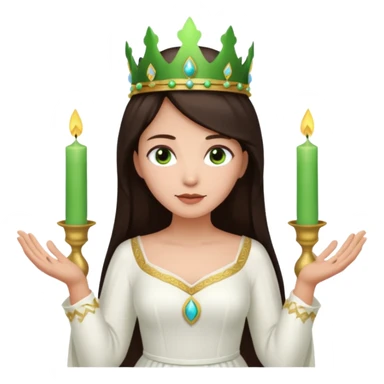  saint lucia with dark brown hair with a white gown and a green crown with candles on the crown sticker