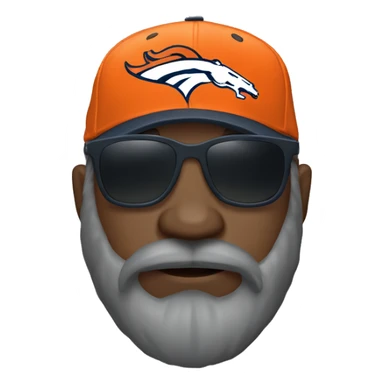 Bald black guy head dark grey long beard wearing Denver broncos cap and Jersey and sunglasses  sticker